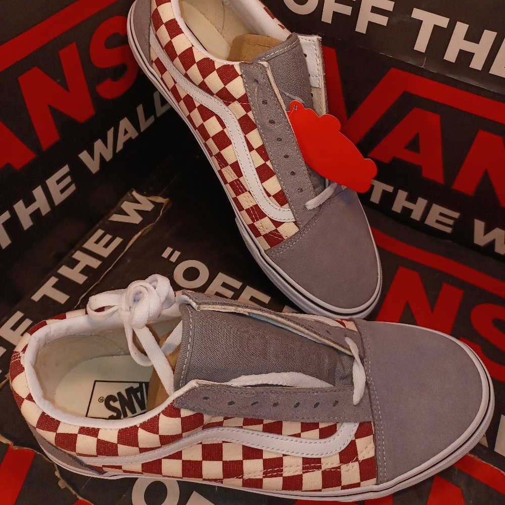 Vans Old Skool Checkerboard Frost Grey/Rhubarb Men's 10.5 VN0003Z6ICJ